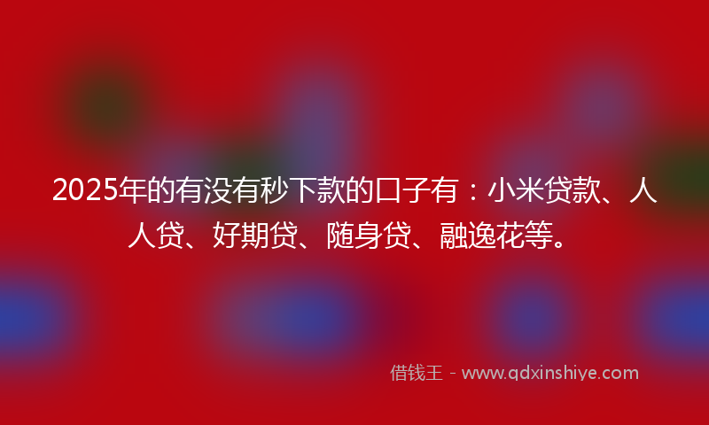2025年的有没有秒下款的口子有：小米贷款、人人贷、好期贷、随身贷、融逸花等。