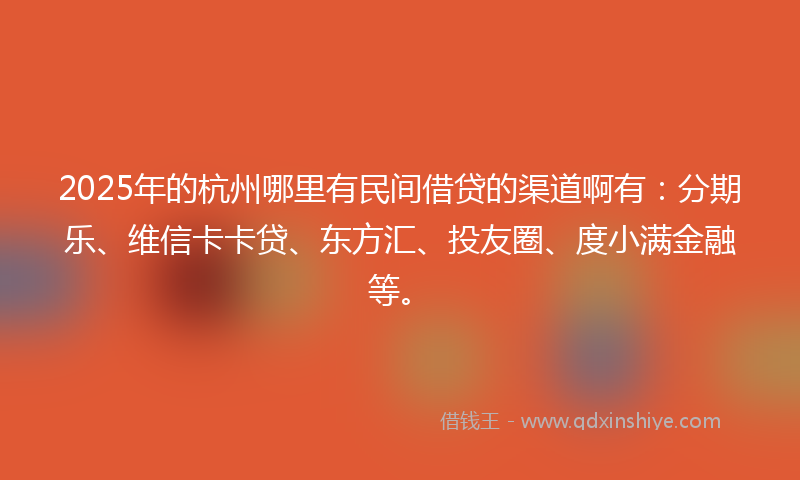 2025年的杭州哪里有民间借贷的渠道啊有：分期乐、维信卡卡贷、东方汇、投友圈、度小满金融等。