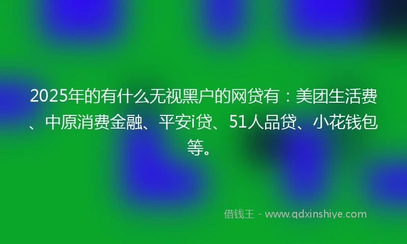 2025年的有什么无视黑户的网贷有：美团生活费、中原消费金融、平安i贷、51人品贷、小花钱包等。