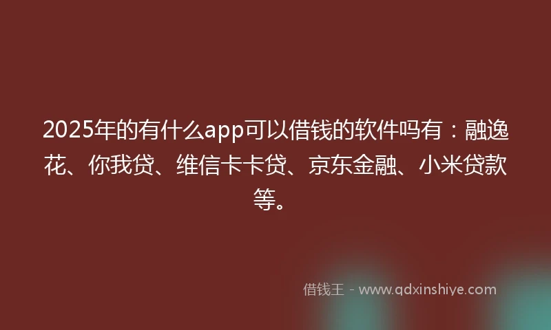 2025年的有什么app可以借钱的软件吗有:融逸花、你我贷、维信卡卡贷、京东金融、小米贷款等。