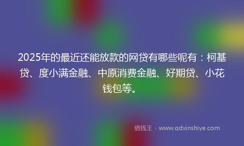 2025年的最近还能放款的网贷有哪些呢有：柯基贷、度小满金融、中原消费金融、好期贷、小花钱包等。