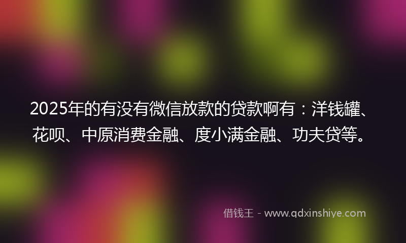 2025年的有没有微信放款的贷款啊有：洋钱罐、花呗、中原消费金融、度小满金融、功夫贷等。