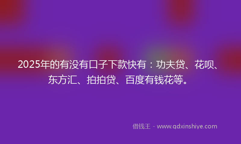2025年的有没有口子下款快有：功夫贷、花呗、东方汇、拍拍贷、百度有钱花等。