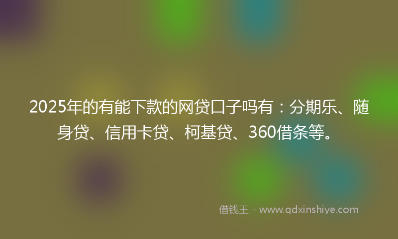 2025年的有能下款的网贷口子吗有：分期乐、随身贷、信用卡贷、柯基贷、360借条等。