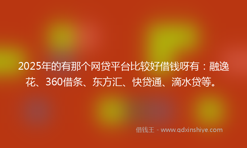 2025年的有那个网贷平台比较好借钱呀有：融逸花、360借条、东方汇、快贷通、滴水贷等。
