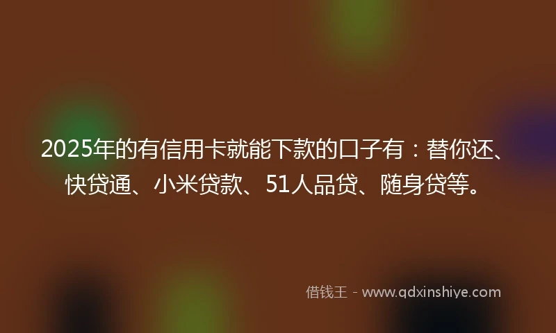 2025年的有信用卡就能下款的口子有：替你还、快贷通、小米贷款、51人品贷、随身贷等。