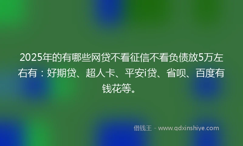 2025年的有哪些网贷不看征信不看负债放5万左右有：好期贷、超人卡、平安i贷、省呗、百度有钱花等。