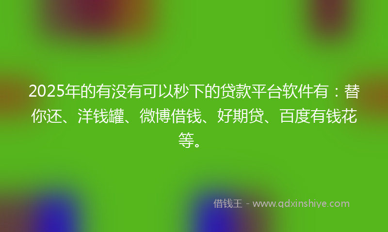 2025年的有没有可以秒下的贷款平台软件有：替你还、洋钱罐、微博借钱、好期贷、百度有钱花等。