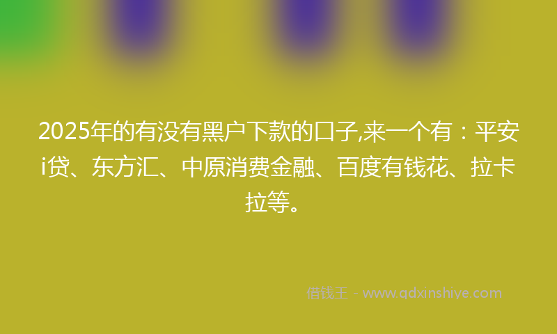 2025年的有没有黑户下款的口子,来一个有：平安i贷、东方汇、中原消费金融、百度有钱花、拉卡拉等。