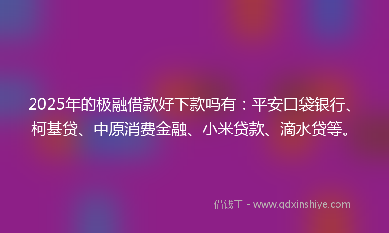 2025年的极融借款好下款吗有：平安口袋银行、柯基贷、中原消费金融、小米贷款、滴水贷等。