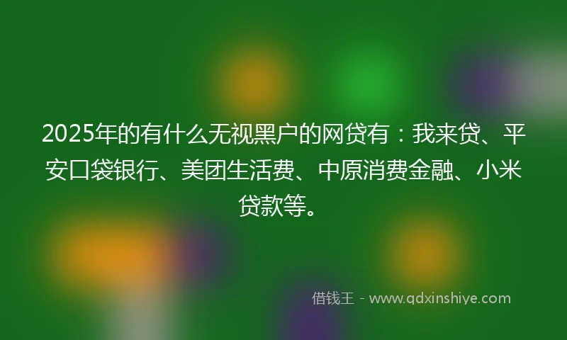 2025年的有什么无视黑户的网贷有：我来贷、平安口袋银行、美团生活费、中原消费金融、小米贷款等。