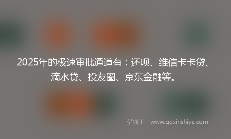 2025年的极速审批通道有：还呗、维信卡卡贷、滴水贷、投友圈、京东金融等。