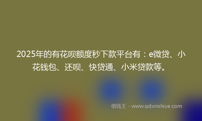 2025年的有花呗额度秒下款平台有：e微贷、小花钱包、还呗、快贷通、小米贷款等。