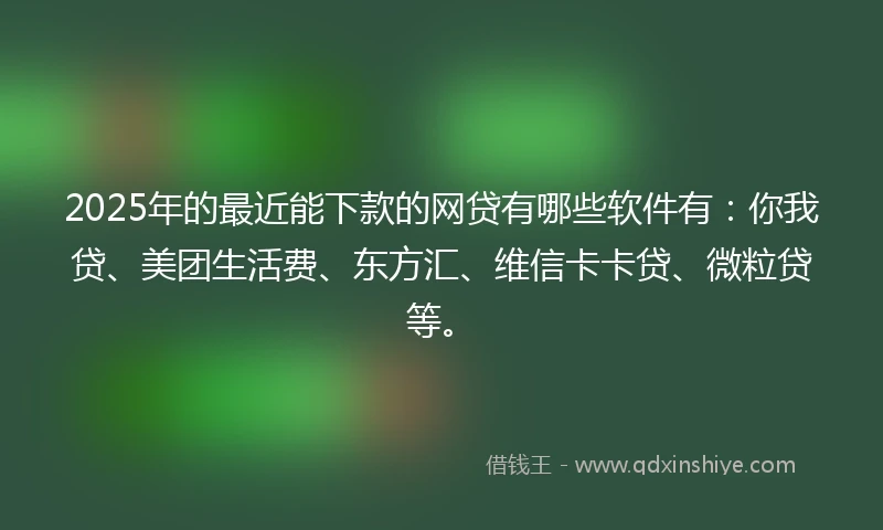 2025年的最近能下款的网贷有哪些软件有：你我贷、美团生活费、东方汇、维信卡卡贷、微粒贷等。