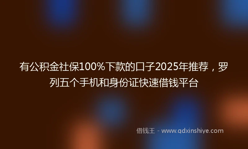 有公积金社保100%下款的口子2025年推荐，罗列五个手机和身份证快速借钱平台