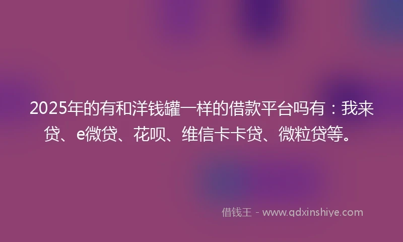 2025年的有和洋钱罐一样的借款平台吗有：我来贷、e微贷、花呗、维信卡卡贷、微粒贷等。