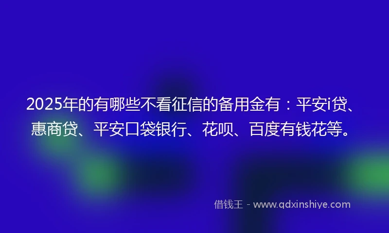 2025年的有哪些不看征信的备用金有：平安i贷、惠商贷、平安口袋银行、花呗、百度有钱花等。
