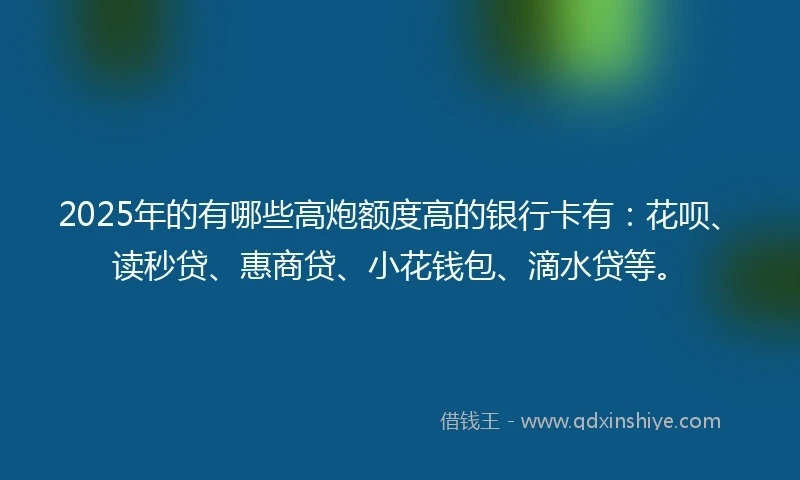 2025年的有哪些高炮额度高的银行卡有:花呗、读秒贷、惠商贷、小花钱包、滴水贷等。