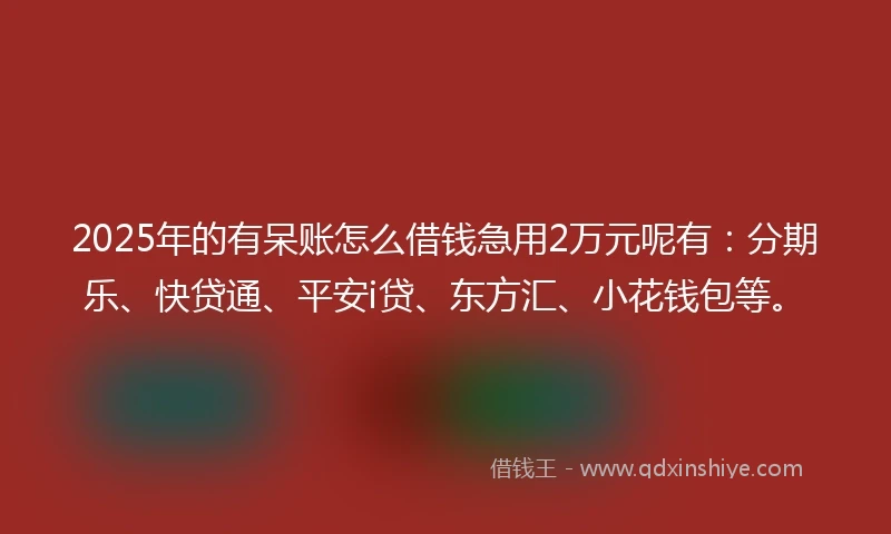 2025年的有呆账怎么借钱急用2万元呢有:分期乐、快贷通、平安i贷、东方汇、小花钱包等。