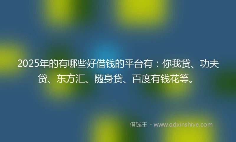 2025年的有哪些好借钱的平台有：你我贷、功夫贷、东方汇、随身贷、百度有钱花等。