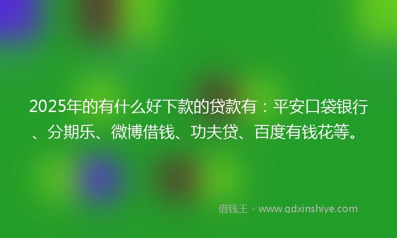 2025年的有什么好下款的贷款有：平安口袋银行、分期乐、微博借钱、功夫贷、百度有钱花等。