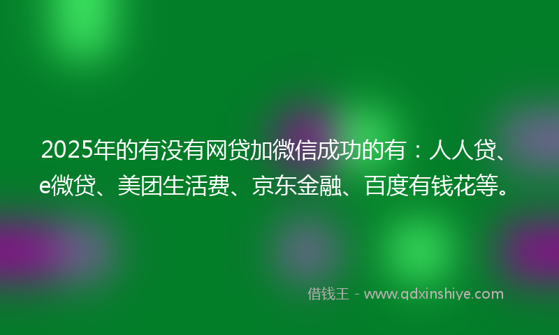 2025年的有没有网贷加微信成功的有：人人贷、e微贷、美团生活费、京东金融、百度有钱花等。