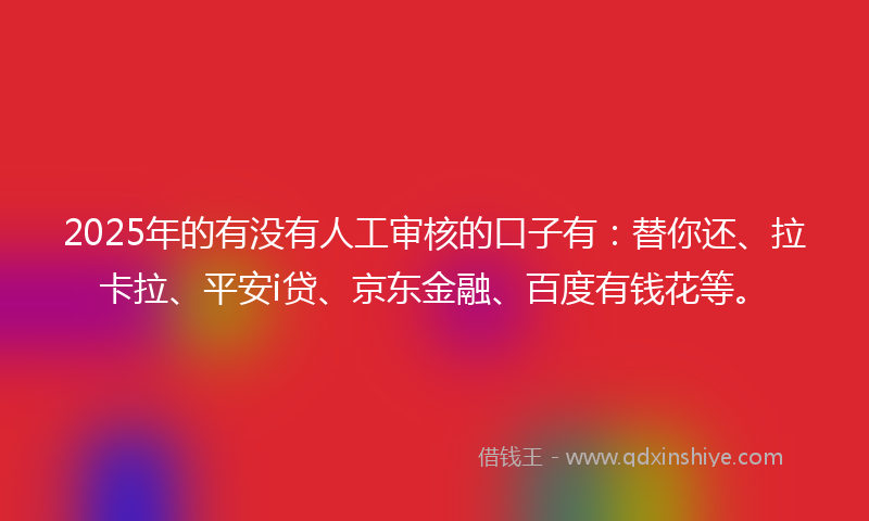 2025年的有没有人工审核的口子有：替你还、拉卡拉、平安i贷、京东金融、百度有钱花等。