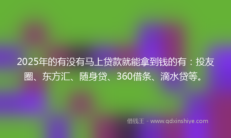 2025年的有没有马上贷款就能拿到钱的有：投友圈、东方汇、随身贷、360借条、滴水贷等。
