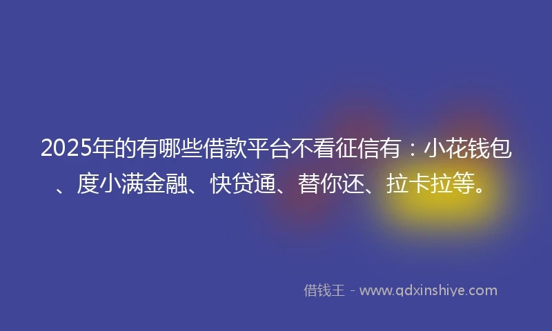 2025年的有哪些借款平台不看征信有：小花钱包、度小满金融、快贷通、替你还、拉卡拉等。