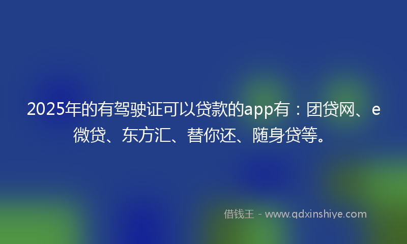 2025年的有驾驶证可以贷款的app有：团贷网、e微贷、东方汇、替你还、随身贷等。