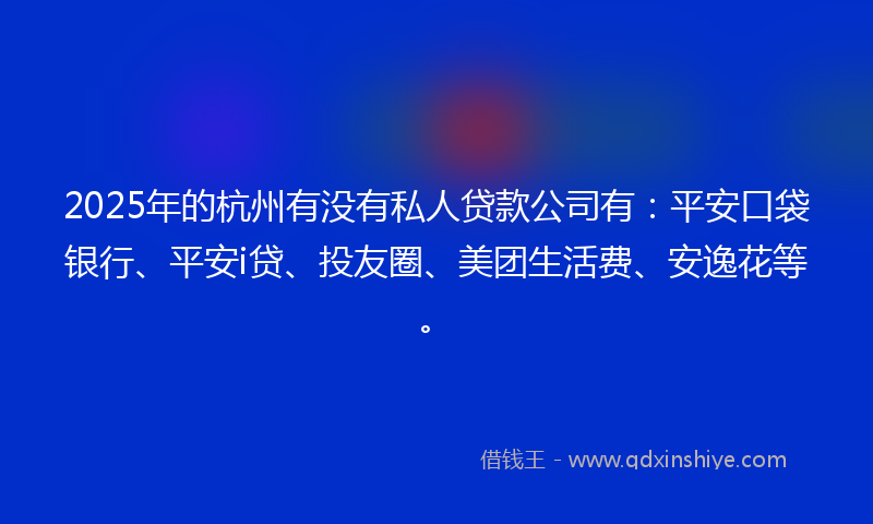2025年的杭州有没有私人贷款公司有:平安口袋银行、平安i贷、投友圈、美团生活费、安逸花等。