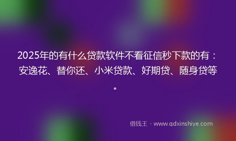 2025年的有什么贷款软件不看征信秒下款的有：安逸花、替你还、小米贷款、好期贷、随身贷等。
