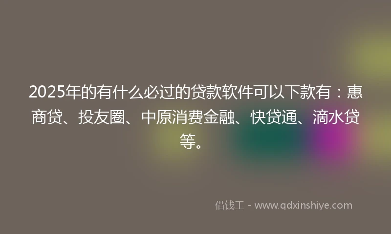 2025年的有什么必过的贷款软件可以下款有:惠商贷、投友圈、中原消费金融、快贷通、滴水贷等。