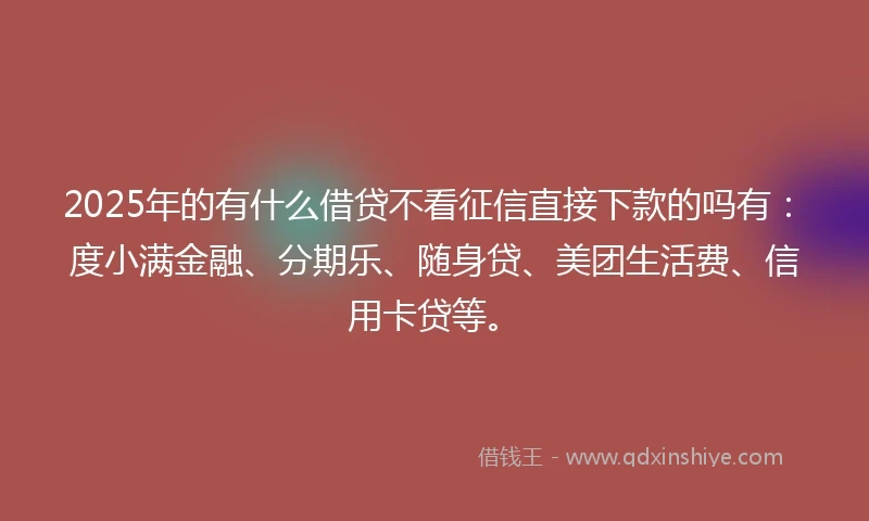 2025年的有什么借贷不看征信直接下款的吗有：度小满金融、分期乐、随身贷、美团生活费、信用卡贷等。