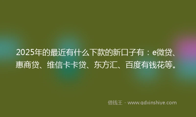 2025年的最近有什么下款的新口子有:e微贷、惠商贷、维信卡卡贷、东方汇、百度有钱花等。
