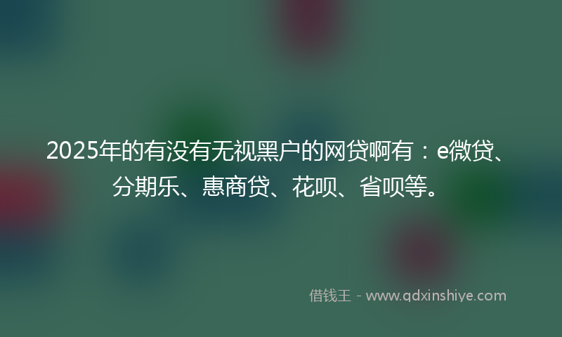 2025年的有没有无视黑户的网贷啊有：e微贷、分期乐、惠商贷、花呗、省呗等。