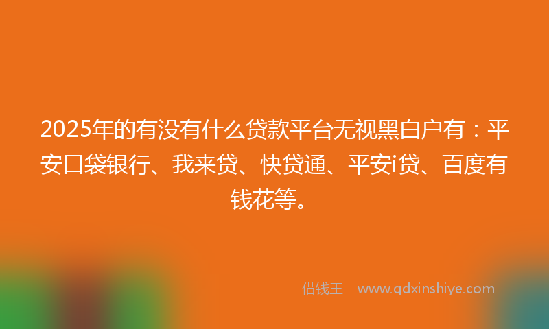 2025年的有没有什么贷款平台无视黑白户有：平安口袋银行、我来贷、快贷通、平安i贷、百度有钱花等。
