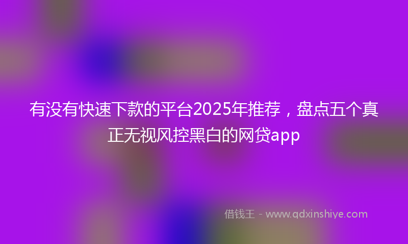 有没有快速下款的平台2025年推荐，盘点五个真正无视风控黑白的网贷app