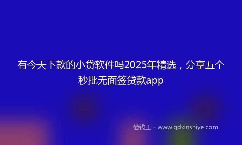 有今天下款的小贷软件吗2025年精选，分享五个秒批无面签贷款app