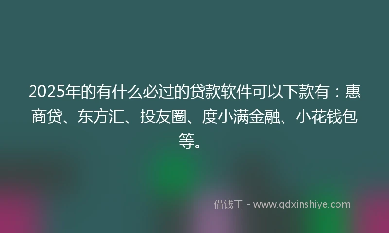 2025年的有什么必过的贷款软件可以下款有:惠商贷、东方汇、投友圈、度小满金融、小花钱包等。