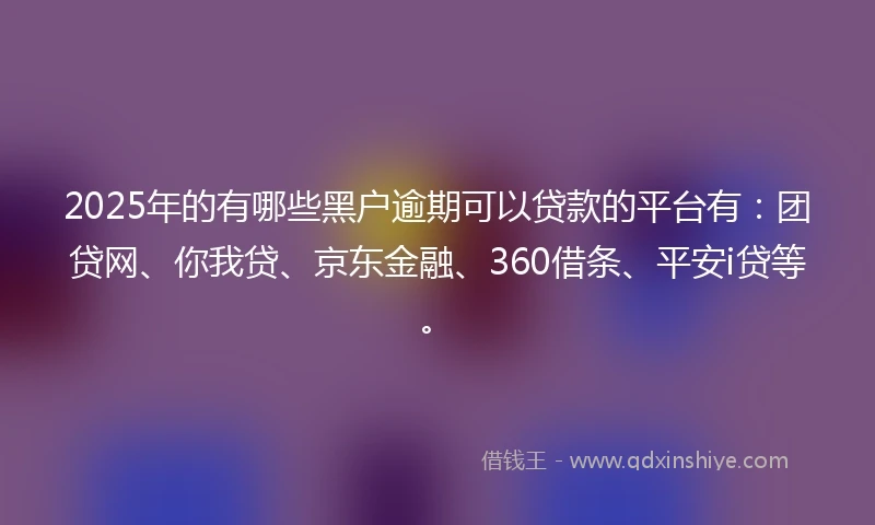 2025年的有哪些黑户逾期可以贷款的平台有:团贷网、你我贷、京东金融、360借条、平安i贷等。
