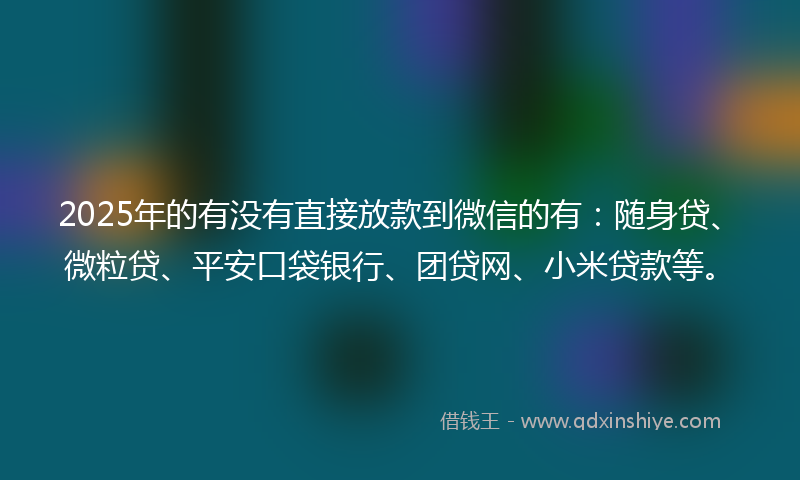 2025年的有没有直接放款到微信的有：随身贷、微粒贷、平安口袋银行、团贷网、小米贷款等。