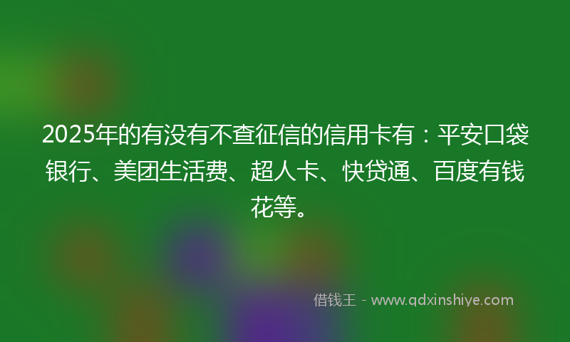 2025年的有没有不查征信的信用卡有：平安口袋银行、美团生活费、超人卡、快贷通、百度有钱花等。