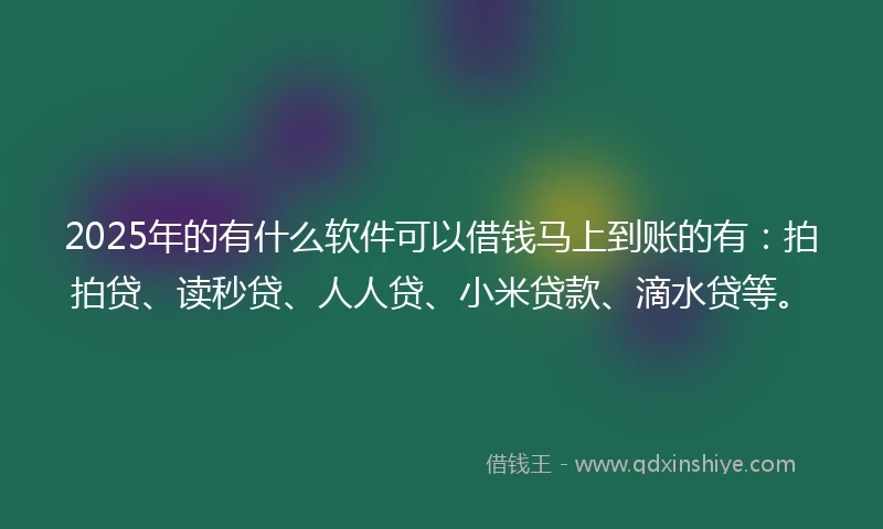 2025年的有什么软件可以借钱马上到账的有：拍拍贷、读秒贷、人人贷、小米贷款、滴水贷等。