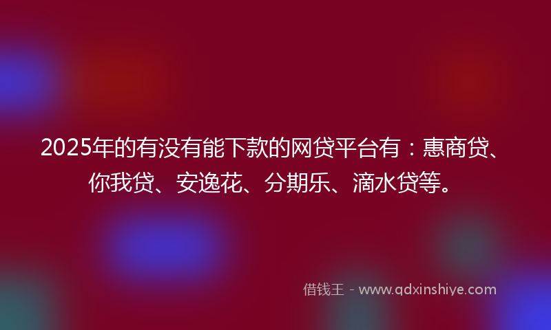 2025年的有没有能下款的网贷平台有：惠商贷、你我贷、安逸花、分期乐、滴水贷等。