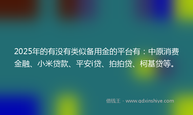 2025年的有没有类似备用金的平台有：中原消费金融、小米贷款、平安i贷、拍拍贷、柯基贷等。