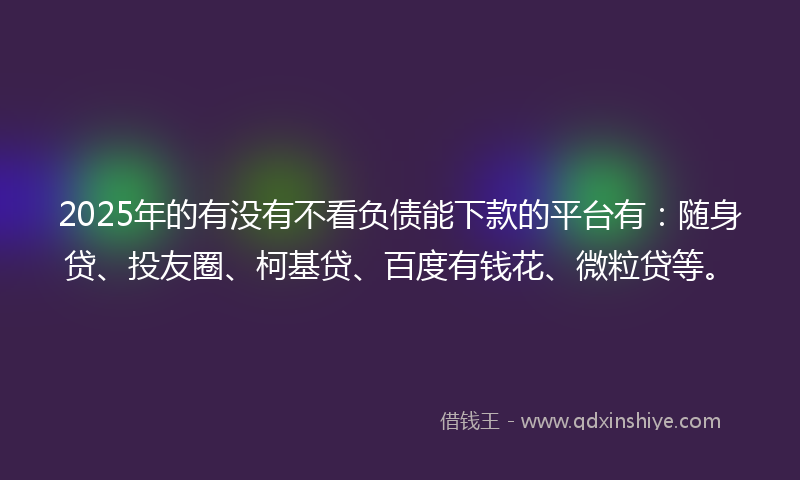 2025年的有没有不看负债能下款的平台有：随身贷、投友圈、柯基贷、百度有钱花、微粒贷等。