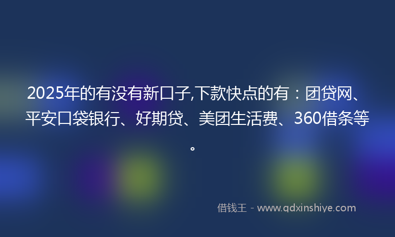 2025年的有没有新口子,下款快点的有：团贷网、平安口袋银行、好期贷、美团生活费、360借条等。