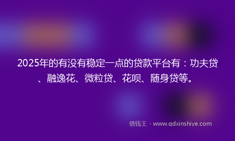 2025年的有没有稳定一点的贷款平台有：功夫贷、融逸花、微粒贷、花呗、随身贷等。