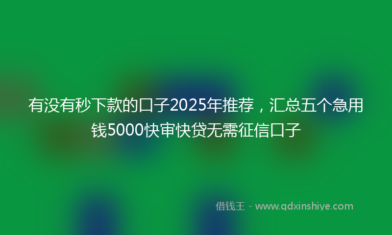 有没有秒下款的口子2025年推荐，汇总五个急用钱5000快审快贷无需征信口子